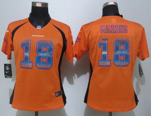 Nike Broncos #18 Peyton Manning Orange Team Color Women's Stitched NFL Elite Strobe Jersey